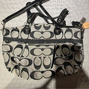 Coach Silver Daisy Outline Signature Metallic Tote